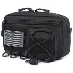 Tactical Molle Horizontal Admin Pouch with Front Drawstring Pocket EMT Black