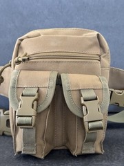 Khaki Canvas Tactical Belt Bag Adjustable Multi Pocket Heavy Duty Waist Bag