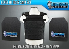 AR500 Level 3 III Body Armor Plates- 10×12 SAPI Set & NcStar Black Carrier