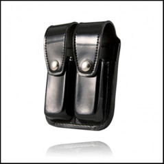 Boston Leather High Gloss Double Mag Pouch 40 cal. and 9MM CLARINO SILVER SNAPS
