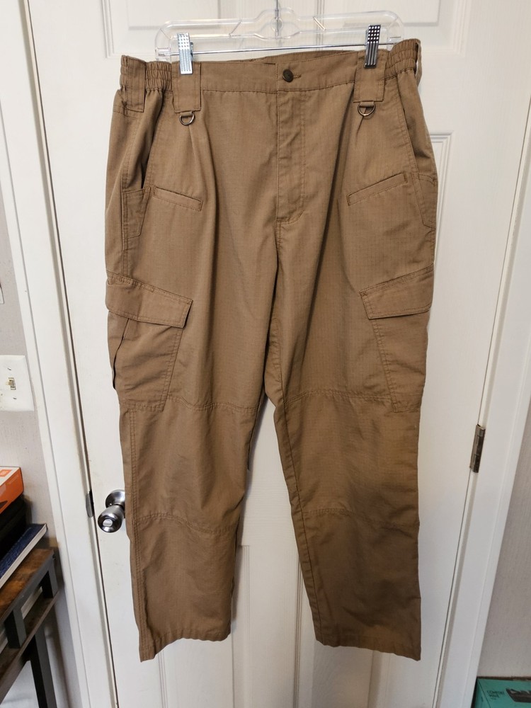 CQR Men’s Tactical Cargo Pants Brown 38W/32L Polyester Cotton *with flaw