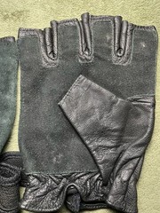 Black Leather Half Finger Weighted Tactical / Riot Gloves, XL, Unlined