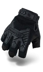 Large Black Fingerless Tactical Gloves with Impact Protection and Sweat Wipe