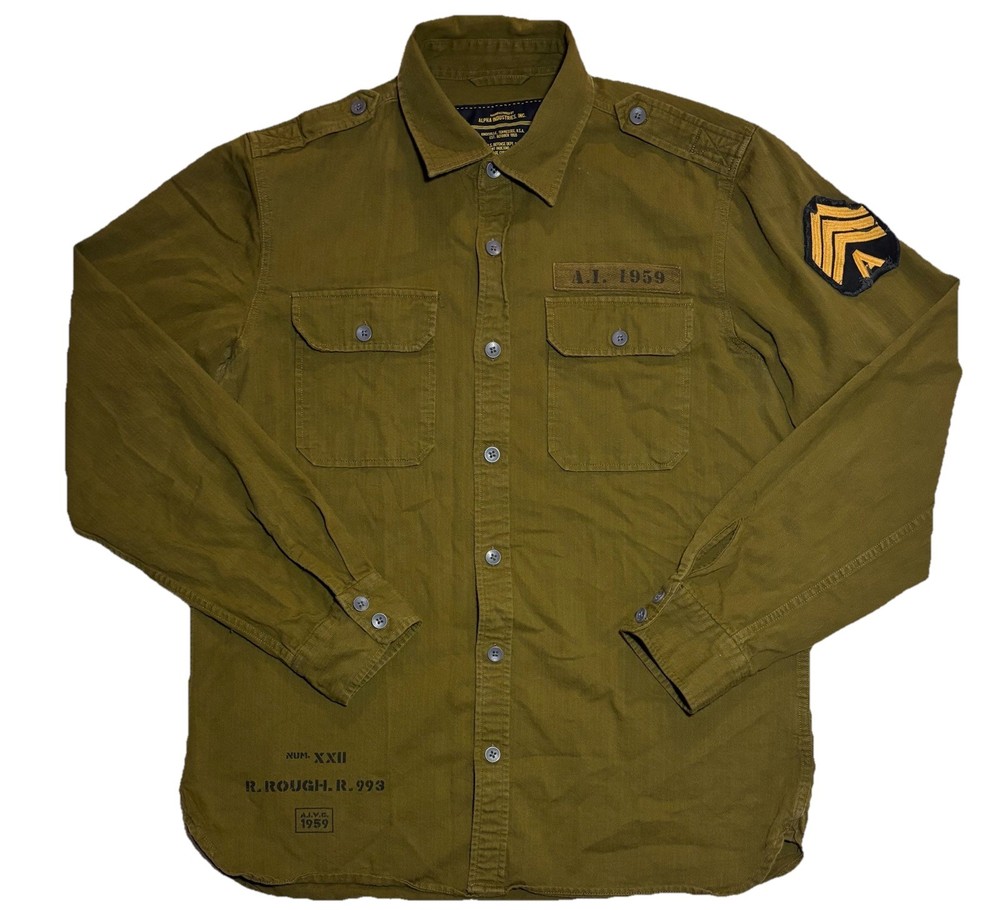 Alpha Industries Caliber Military Army Fatigue Shirt – Moss Green – Men’s Large