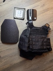 Tacticon Armament Plate Carrier Set Black Nylon MOLLE w/ Trauma Pad & Plates