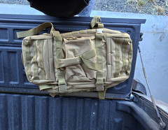 DFS Tan Tactical Gear Bag MOLLE Webbing, External Pockets, Zip Closure