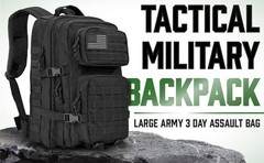 Large Army MOLLE Tactical Backpack Black – Military Rucksack Bug Out Bag Gear