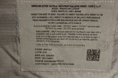 Improved Outer Tactical Vest Front Ballistic Insert – Med Long -8470-01-551-8044