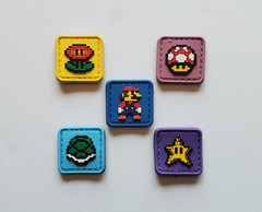 Super Mario Bros PVC Mini Morale Patch Set of Five (5) Hook & Loop Backing