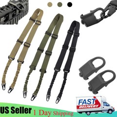 Tactical 2 Points Rifle Bungee Sling Gun Shoulder Strap w/ Picatinny Rail Mounts