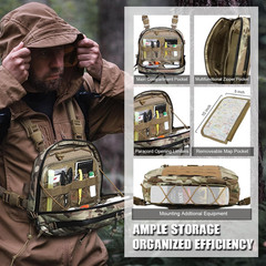 Tactical 3L Hypalon Molle Chest Rig Bag with Map Pocket for Hunting and Workouts