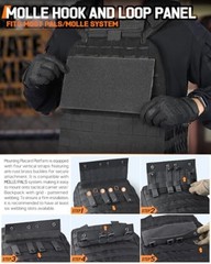 Molle Hook&Loop Panel, Mounting Placard Platform for Hook-Backing Black