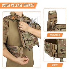 KRYDEX Plate Carrier Tactical Vest Quick Release Buckle & Laser Cut MOLLE Panel