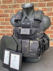 Black Multicam Tactical Vest Plate Carrier W/ (2) 10×12 Curved/ Side Plates