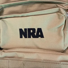 Tan Tactical Backpack w/ Embroidered Logo, Zip Closure & External Pockets