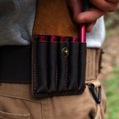 Tourbon Leather Rifle Cartridges Carrier Pouch Ammo Case Bullets Wallet for Belt