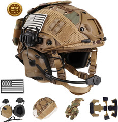 Tactical Helmet with Headset 4in1 Adjustable Airsoft Military Gear Cover