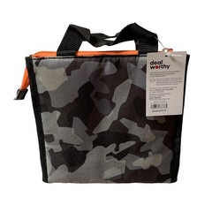 deal worthy Gray and Black Camouflage Insulated Lunch Bag with Orange Zipper NEW
