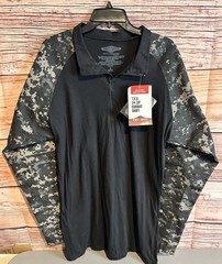 Tru-Spec Mens Combat Shirt Black Digital Camo 1/4 Zip, Size Large Long