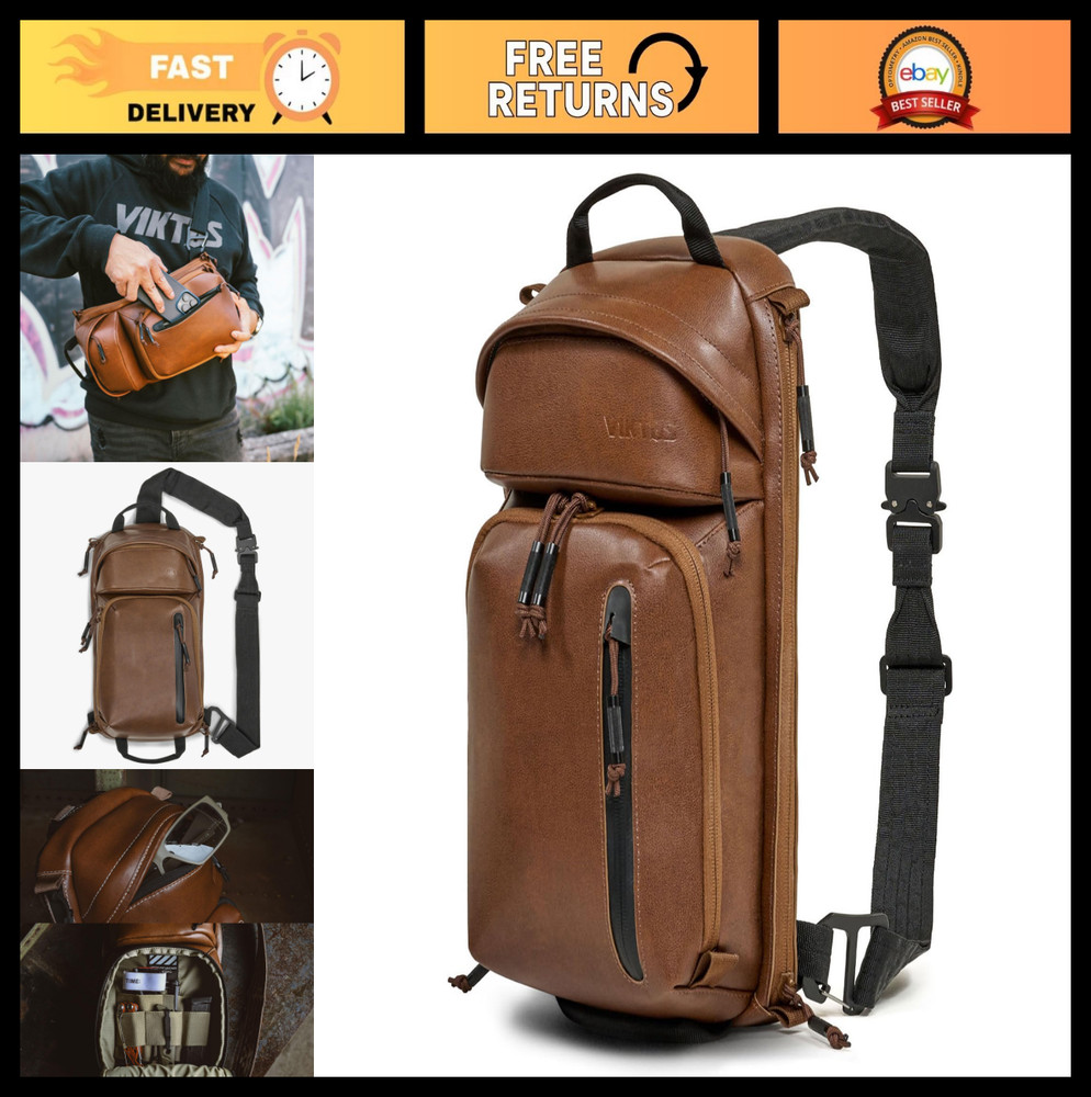 Tactical Casual EDC Leather Sling Bag, Padded Shoulder Strap, Ambidextrous Conce