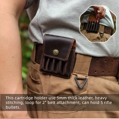 Genuine Leather Rifle Ammo Pouch Cartridge Case 5 Rounds Shell Wallet