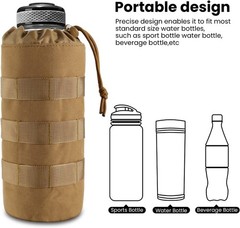 Tactical MOLLE Water Bottle Pouch with Drawstring Open Top & Mesh Tan-1 pack