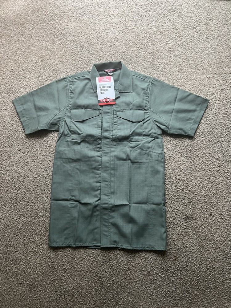 NWT Tru Spec Short Sleeved Full Zip Tactical Shirt Rip Stop Cotton Olive XS R