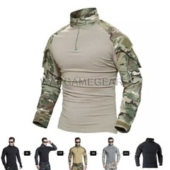 Tactical G3 Military Combat Shirt Long Sleeve Mens T-Shirt Airsoft + Elbow Pads