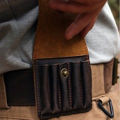 Tourbon Genuine Leather Rifle Ammo Pouch Cartridge Case 5 Rounds Shell Wallet