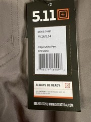 5.11 Tactical Men’s Edge Chino Pants Slim Fit Stone 28×34 MPN 74481