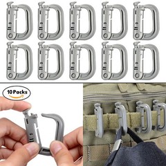 Pack of 10 Grey Locking for Molle Webbing Multipurpose Grimloc D-Ring with Bag