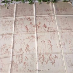 HERMES Carre 90 Silk Scarf Croquis Champs de Courses Beige 100 Silk 88cm x 88cm