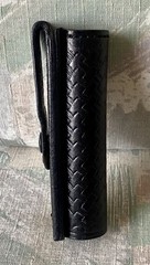 AETCO 6″ Black Leather Basketweave Open Top Flashlight Holder – NEW & Made in US