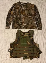 Tactical Military Camo Airsoft Vest Plate Carrier W/ Large Long Sleeve T-Shirt