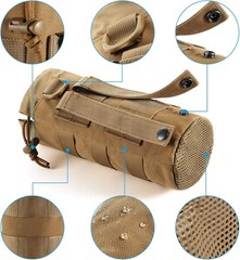 Tactical MOLLE Water Bottle Pouch with Drawstring Open Top & Mesh Tan-1 pack