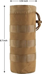 Tactical MOLLE Water Bottle Pouch with Drawstring Open Top & Mesh Tan-1 pack