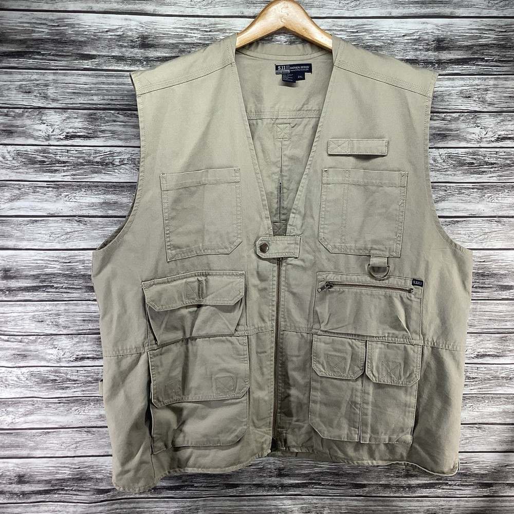 5.11 Tactical Vest Mens 2XL Beige Series 80001 Hunting Cargo Pockets Utility
