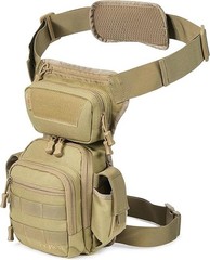 Amheh Tactical Gear LEG Bag KHAKI Nylon Adjust Padded Strap External Pockets NEW
