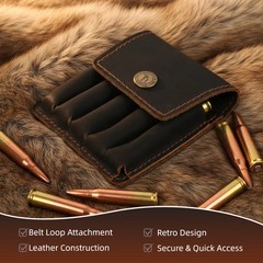 Tourbon Genuine Leather Rifle Ammo Pouch Cartridge Case 5 Rounds Shell Wallet