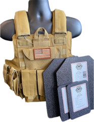 Coyote Tan FDE Tactical Vest Plate Carrier W/ Plates- 2 10×12 Front/back &Sides