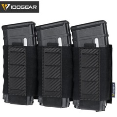 IDOGEAR Tactical Mag Pouch Triple 5.56 Mag Carrier Carbon fiber Elastic MOLLE