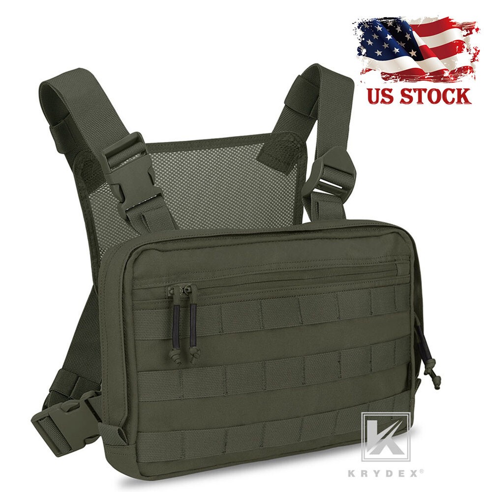 KRYDEX Chest Front Bag Chest Recon Bag MOLLE Pack Large Capacity Ranger Green