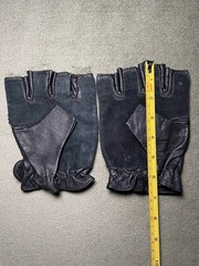 Black Leather Half Finger Weighted Tactical / Riot Gloves, XL, Unlined