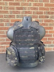 Black Multicam Tactical Vest Plate Carrier W/ (2) 10×12 Curved/ Side Plates