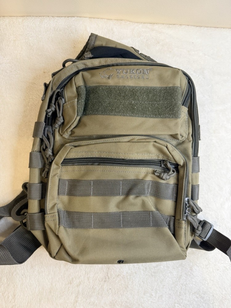 Yukon Tactical Shoulder Sling Bag 13x11x4 MOLLE Utility Pack Khaki Outdoor EUC