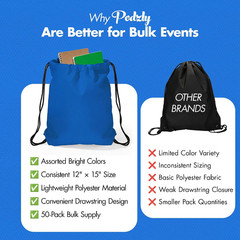 Bulk Drawstring Backpacks 50 Pack – 12″ X 15″ Washable Polyester Drawstring Bags