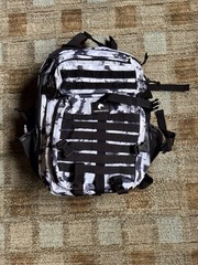 Black White Nylon Tactical Backpack MOLLE Webbing Zip Buckle External Pockets