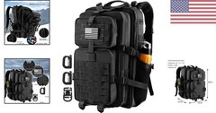 Water-Resistant 3-Day Tactical Backpack with MOLLE Attachments & Flag Patch