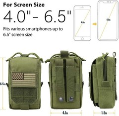 Molle Tactical Phone Pouch EDC Tool Pocket with Carabiner and national flag
