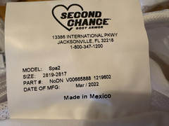 SECOND CHANCE Male Concealable Armor Carrier Spa2 2XLT 2819-2817 White Poly/Cotn